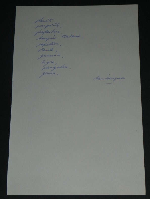 Alain BOSQUET Pens&eacute;e autographe sign&eacute;e "plan&egrave;te" "papillon" 1 page. Alain BOSQUET