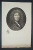 Gravure d'un portrait de Moli&egrave;re avec d&eacute;dicace illisible et tampon sec "L. DIGUES PARIS". Moli&egrave;re