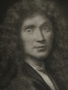 Gravure d'un portrait de Moli&egrave;re avec d&eacute;dicace illisible et tampon sec "L. DIGUES PARIS". Moli&egrave;re