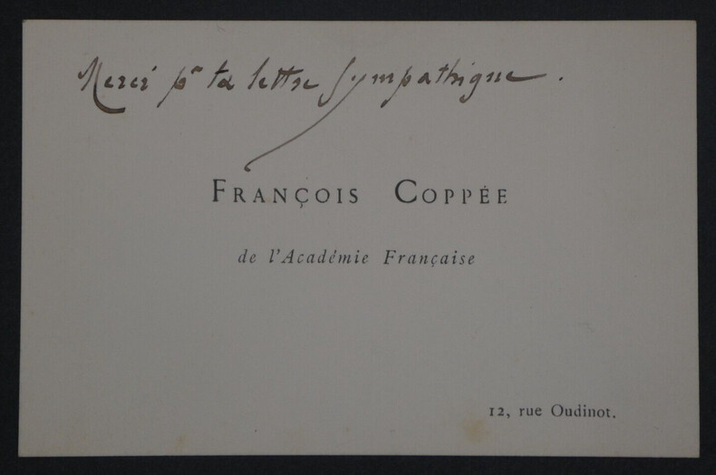 Fran&ccedil;ois COPP&Eacute;E, Po&egrave;te - CARTE DE VISITE AUTOGRAPHE. Fran&ccedil;ois COPP&Eacute;E