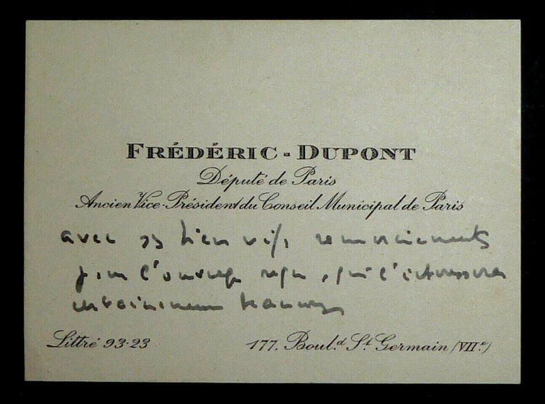 FR&Eacute;D&Eacute;RIC-DUPONT &Eacute;douard - CARTE DE VISITE AUTOGRAPHE. Fr&eacute;d&eacute;ric-Dupont &Eacute;douard