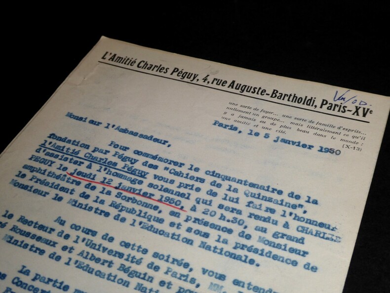 Auguste MARTIN - Lettre dactylographi&eacute;e et sign&eacute;e &agrave; Marko Ristic - Comm&eacute;moration Charles P&eacute;guy - Cahiers de la Quinzaine - 1950. Auguste Martin