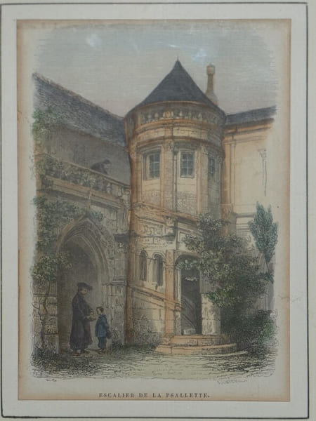 Gravure couleur - "Escalier de la Psallette" d'apr&egrave;s Rontenier - Tours. Rontenier