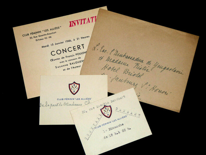 Invitation Concert Club F&eacute;minin Les Alli&eacute;es, Cocktail Dansant - 15 Janvier 1946. DE WARZEE Diane
