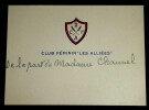 Invitation Concert Club F&eacute;minin Les Alli&eacute;es, Cocktail Dansant - 15 Janvier 1946. DE WARZEE Diane