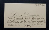 DIEMER Louis - Carte de visite autographe sign&eacute;e, condol&eacute;ances, 24 d&eacute;cembre 1901. Louis Di&eacute;mer