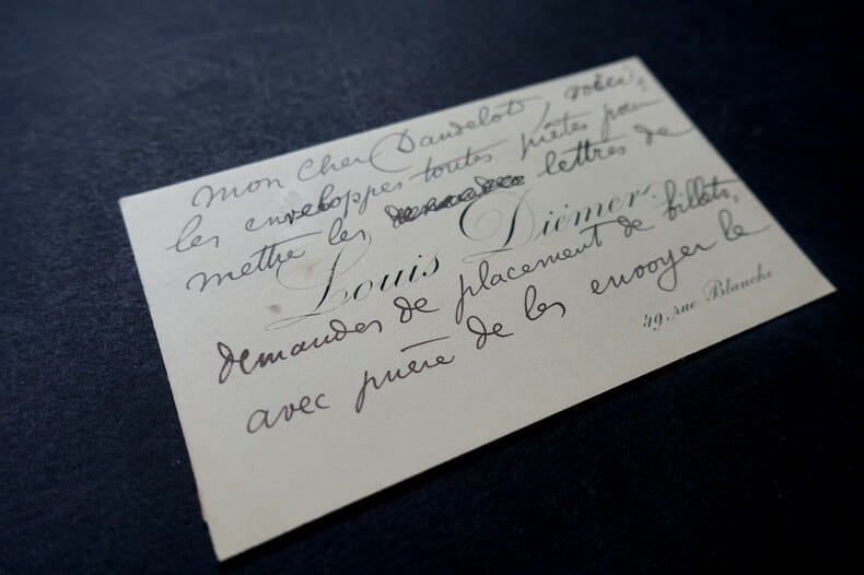 DIEMER Louis - CARTE DE VISITE AUTOGRAPHE SIGN&Eacute;E &Agrave; Georges DANDELOT. Louis Di&eacute;mer