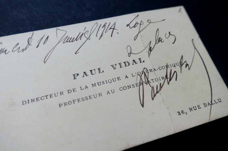 VIDAL Paul - Carte de visite autographe sign&eacute;e, Op&eacute;ra Comique 1914. Paul Vidal