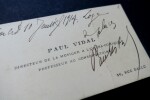 VIDAL Paul - Carte de visite autographe sign&eacute;e, Op&eacute;ra Comique 1914. Paul Vidal