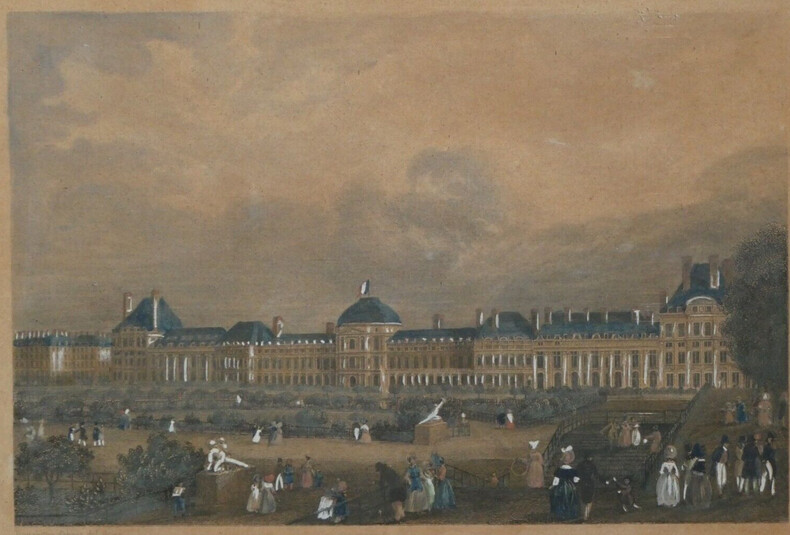 Gravure en couleur - Jardin des Tuileries - Paris - Rouargue Fr&egrave;res. Rouargue Fr&egrave;res