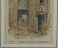 Gravure couleur avec cadre ancien - "Reste de l'&eacute;glise Sainte-Croix" - Tours XIX. 