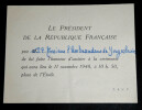 Carton d'invitation pour la C&eacute;r&eacute;monie du 11 novembre 1948, adress&eacute; &agrave; l'Ambassadeur de Yougoslavie, Marko Ristic. Jacques Dumaine