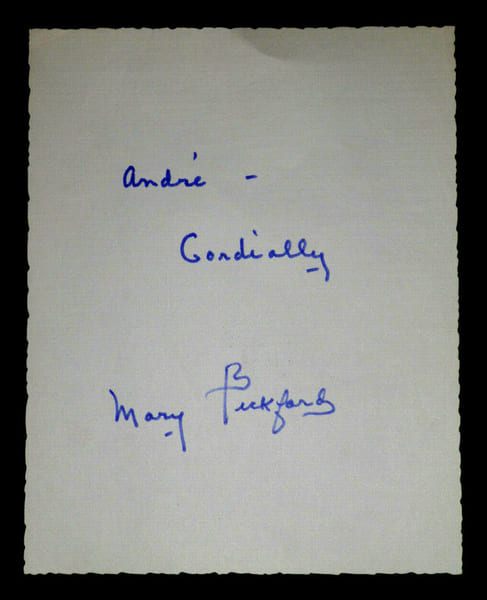 Mary PICKFORD - AUTOGRAPHE ORIGINAL SIGN&Eacute; &Agrave; LA MAIN. Mary Pickford