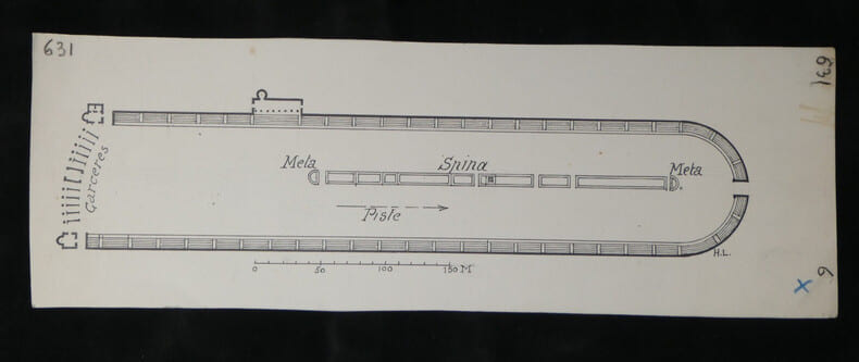 Plan du cirque Maximus &agrave; Rome - Dessin original sign&eacute;. Louis Henri Laffill&eacute;e
