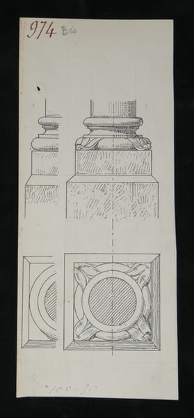 Dessin original sign&eacute; - Base orn&eacute;e de griffes. Louis Henri Laffill&eacute;e