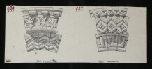 Voussoir normand (XIIe s.) & D&eacute;tail d'une archivolte en Normandie — Dessin original sign&eacute;. Louis Henri Laffill&eacute;e