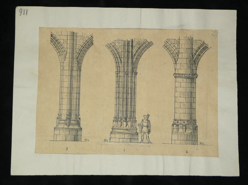 Types divers de piliers du XVe si&egrave;cle. Louis Henri Laffill&eacute;e