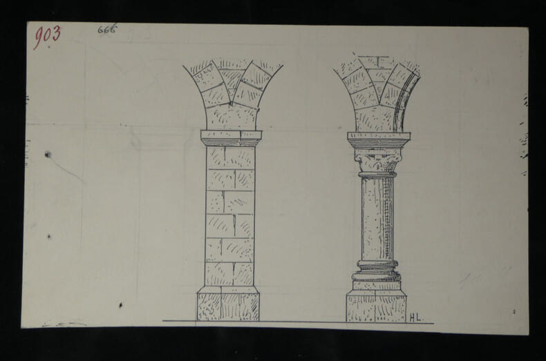 Supports d'arcade simplifi&eacute;s – Dessin original sign&eacute;. Louis Henri Laffill&eacute;e