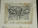 Chapiteaux jumel&eacute;s de l'ancien clo&icirc;tre de Saint-R&eacute;my &agrave; Reims, Chapiteau normand dit &agrave; godrons, Chapiteau &eacute;pannel&eacute; et sculpt&eacute; — Dessin original sign&eacute;. ...