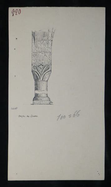 Dessin original sign&eacute; — Chapiteau de la crypte de Cruas (Ard&egrave;che) — Chapiteaux Saint-Vital & Saint-Laurent. Louis Henri Laffill&eacute;e