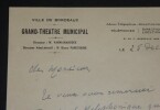 VANNY MARCOUX Giovanni LETTRE AUTOGRAPHE SIGN&Eacute;E, GRAND TH&Eacute;&Acirc;TRE BORDEAUX 1950. Giovanni Vanni Marcoux