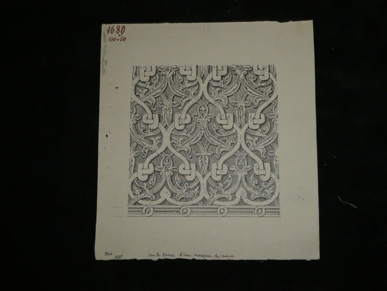 Arabesque sur le d&ocirc;me d'une mosqu&eacute;e du Caire - Dessin original sign&eacute;. Louis Henri Laffill&eacute;e