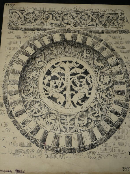 Claustra de l'&eacute;glise de Pomposa - Dessin original sign&eacute;. Louis Henri Laffill&eacute;e