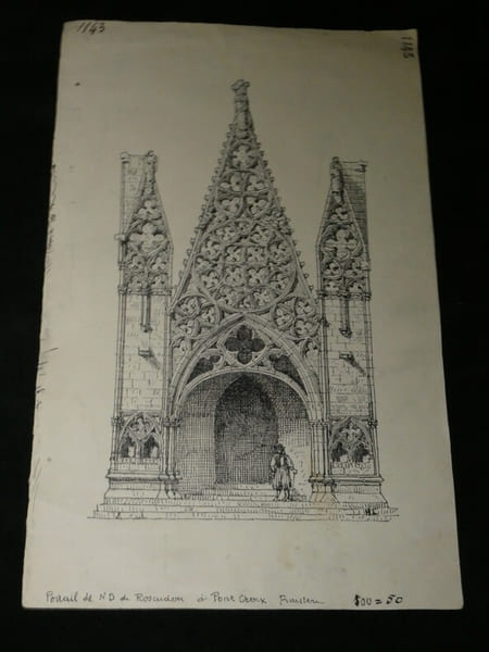 Porche lat&eacute;ral de l'&eacute;glise de Pontcroix - Dessin original sign&eacute;. Louis Henri Laffill&eacute;e