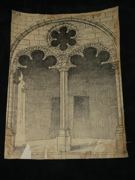 Porche sud, cath&eacute;drale de Bourges – Dessin original sign&eacute;. Louis Henri Laffill&eacute;e