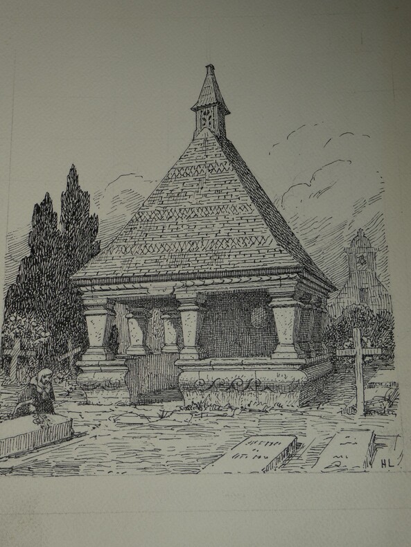 Chapelle du cimeti&egrave;re de St-Jean-du-Doigt – Dessin original sign&eacute;. Louis Henri Laffill&eacute;e