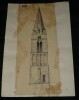 Clocher de l'&eacute;glise de Campigny - Dessin original sign&eacute;. Louis Henri Laffill&eacute;e