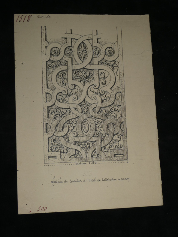 Plafond de l'H&ocirc;tel de Lillebonne, &agrave; Nancy – Dessin original sign&eacute;, encre vers 1930. Louis Henri Laffill&eacute;e