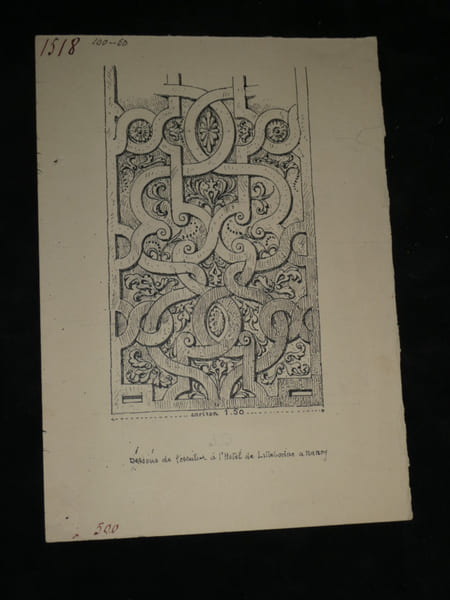 Plafond de l'H&ocirc;tel de Lillebonne, &agrave; Nancy – Dessin original sign&eacute;, encre vers 1930. Louis Henri Laffill&eacute;e