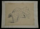 Repr&eacute;sentation sch&eacute;matique d'une voute d'ar&ecirc;te appareill&eacute;e normalement — Dessin original sign&eacute;. Louis Henri Laffill&eacute;e