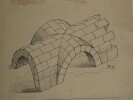 Repr&eacute;sentation sch&eacute;matique d'une voute d'ar&ecirc;te appareill&eacute;e normalement — Dessin original sign&eacute;. Louis Henri Laffill&eacute;e
