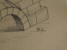 Repr&eacute;sentation sch&eacute;matique d'une voute d'ar&ecirc;te appareill&eacute;e normalement — Dessin original sign&eacute;. Louis Henri Laffill&eacute;e
