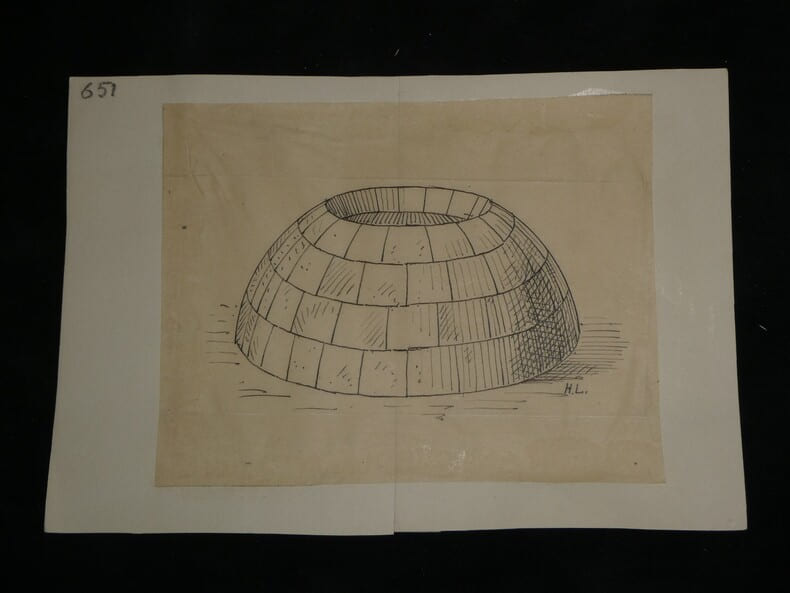 Repr&eacute;sentation sch&eacute;matique d'une coupole appareill&eacute;e, avec oculus — Dessin original sign&eacute;. Louis Henri Laffill&eacute;e