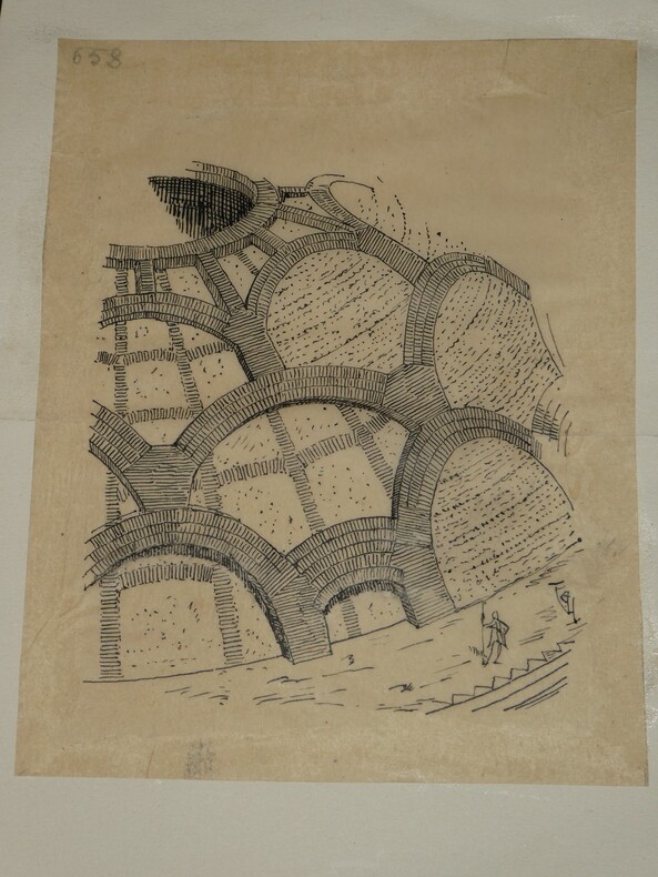 Construction de la voute du Panth&eacute;on &agrave; Rome d'apr&egrave;s le dessin de Viollet-le-duc. Louis Henri Laffill&eacute;e