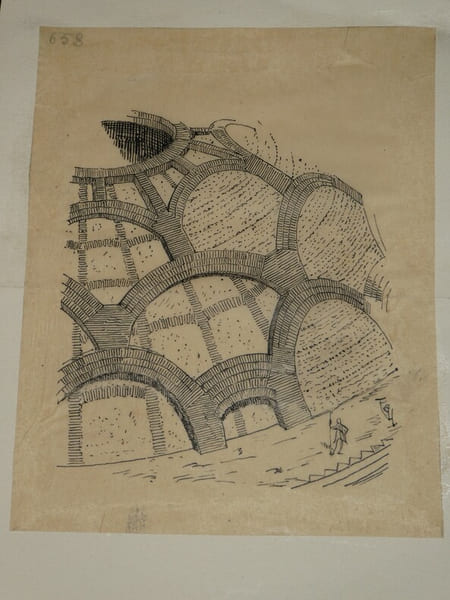 Construction de la voute du Panth&eacute;on &agrave; Rome d'apr&egrave;s le dessin de Viollet-le-duc. Louis Henri Laffill&eacute;e