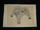Vue perspective de l'intrados d'une voute d'ar&egrave;te - Dessin original sign&eacute;. Louis Henri Laffill&eacute;e
