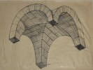 Vue perspective de l'intrados d'une voute d'ar&egrave;te - Dessin original sign&eacute;. Louis Henri Laffill&eacute;e