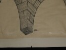 Vue perspective de l'intrados d'une voute d'ar&egrave;te - Dessin original sign&eacute;. Louis Henri Laffill&eacute;e