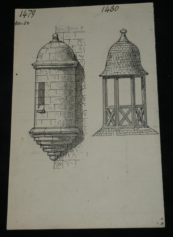 Tourelle d'angle et Lanterneau — Dessin original sign&eacute;, encre vers 1930. Louis Henri Laffill&eacute;e