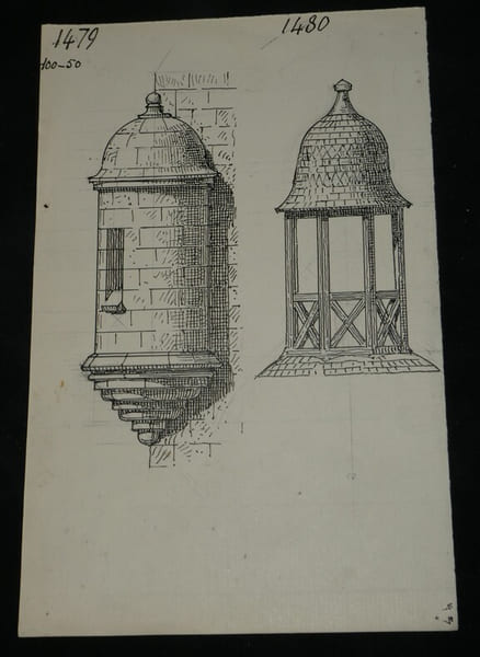 Tourelle d'angle et Lanterneau — Dessin original sign&eacute;, encre vers 1930. Louis Henri Laffill&eacute;e