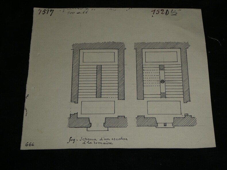 Plan de l'escalier du ch&acirc;teau de Montal - Dessin original sign&eacute;. Louis Henri Laffill&eacute;e