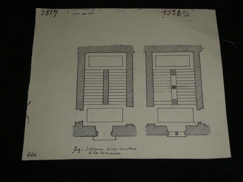 Plan de l'escalier du ch&acirc;teau de Montal - Dessin original sign&eacute;. Louis Henri Laffill&eacute;e