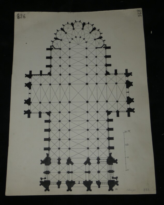 Plan de la cath&eacute;drale de Cologne - Dessin original sign&eacute;. Louis Henri Laffill&eacute;e