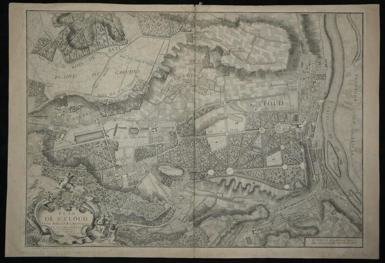 Rare Plan Original de Saint-Cloud - 1744 - Abb&eacute; DELAGRIVE - Carte Ancienne XVIIIe. Abb&eacute; Jean Delagrive