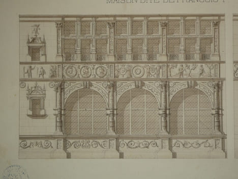 Dessin d'Architecture Original Lavis - Maison de François Ier - Guy de Rubercy XIXe. Guy de Rubercy