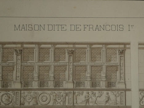 Dessin d'Architecture Original Lavis - Maison de François Ier - Guy de Rubercy XIXe. Guy de Rubercy
